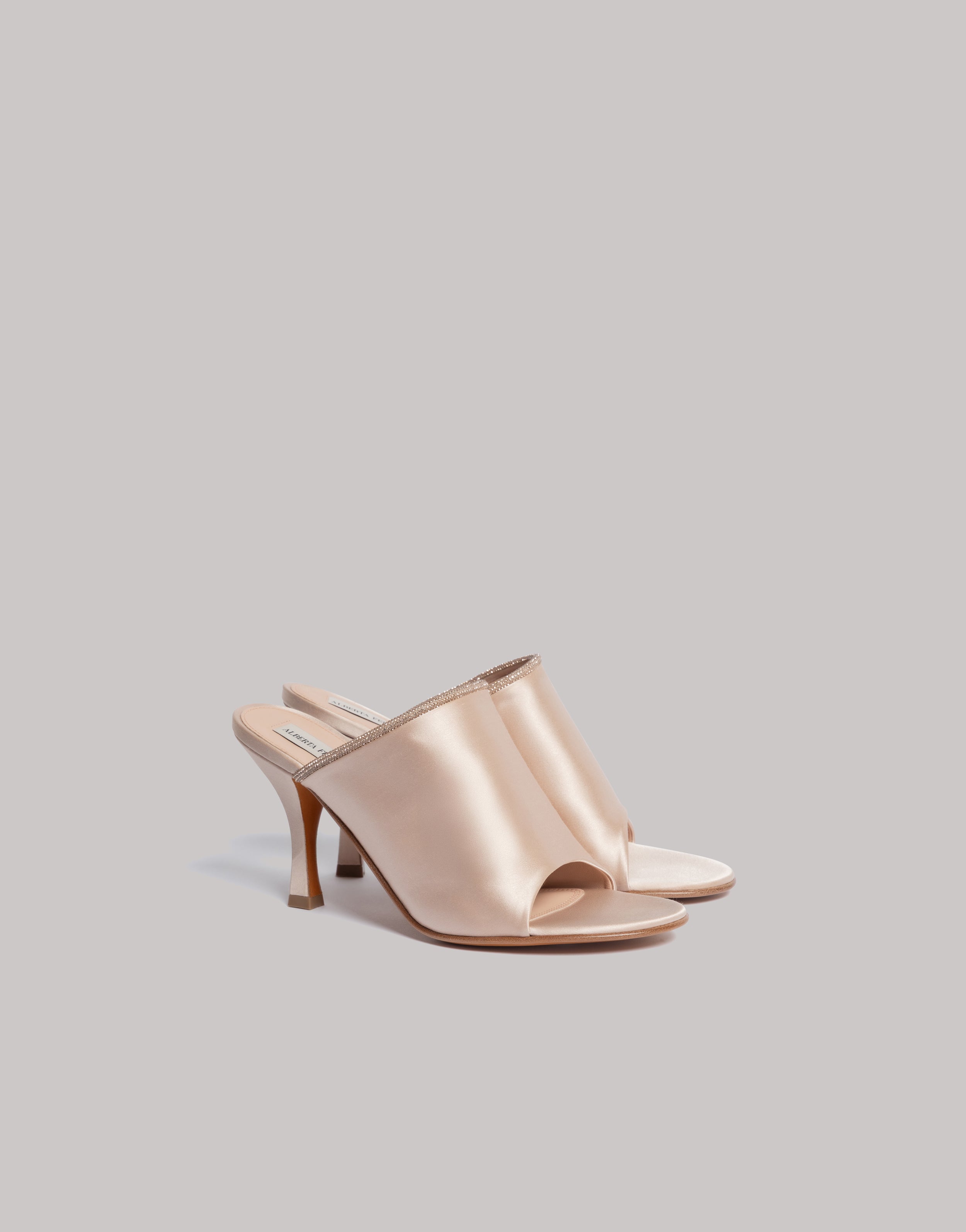 Satin mules with rhinestone trim