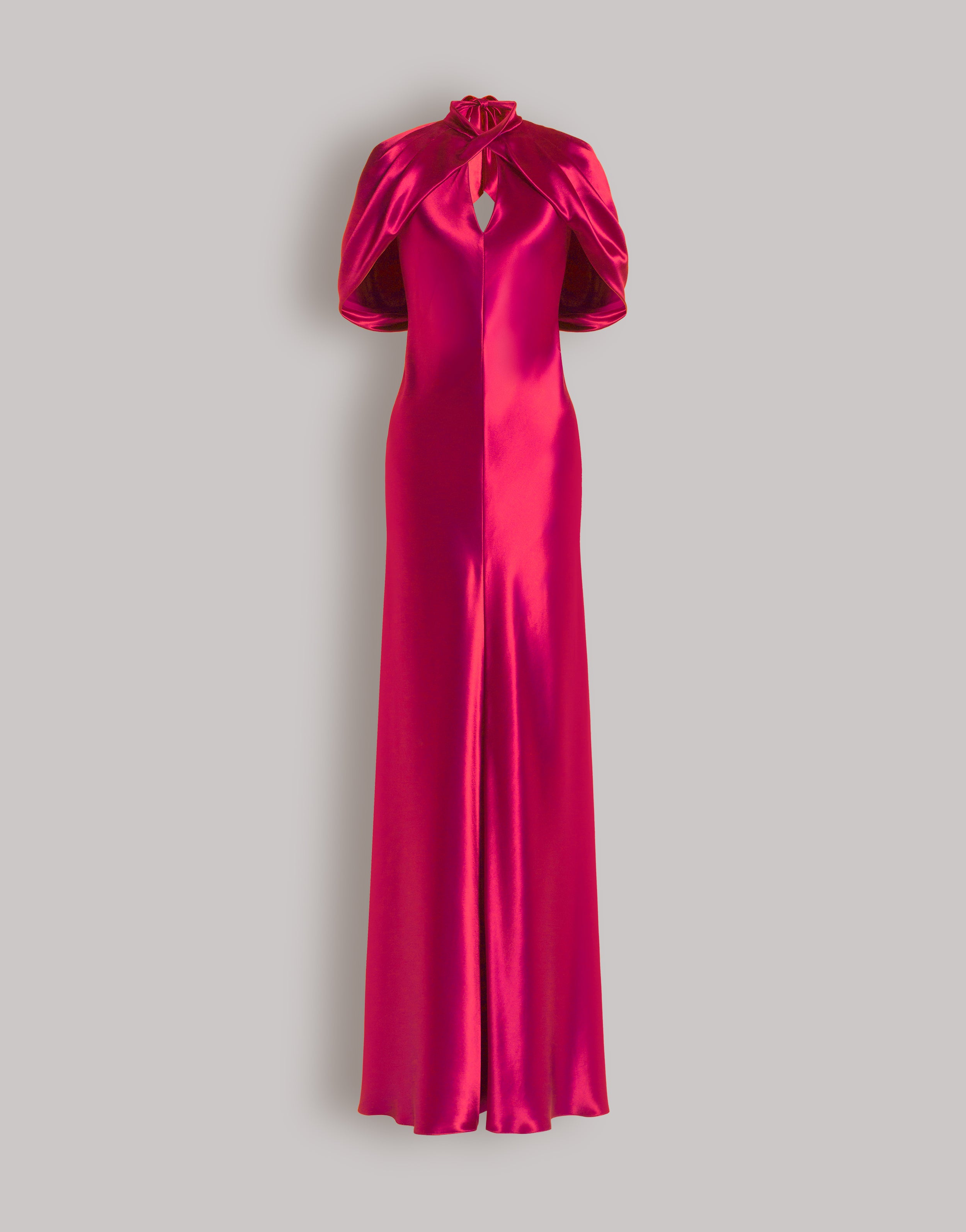 Satin evening dress with cape sleeves