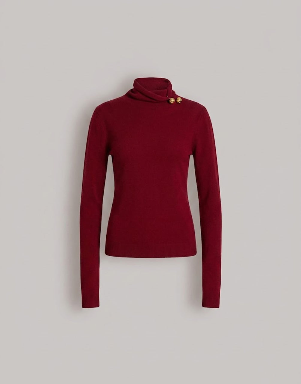 【美品】フォクシー ウールリブ ハイネックニット レッド 40 Wool, silk, and cashmere turtleneck sweater with brooch | Alberta