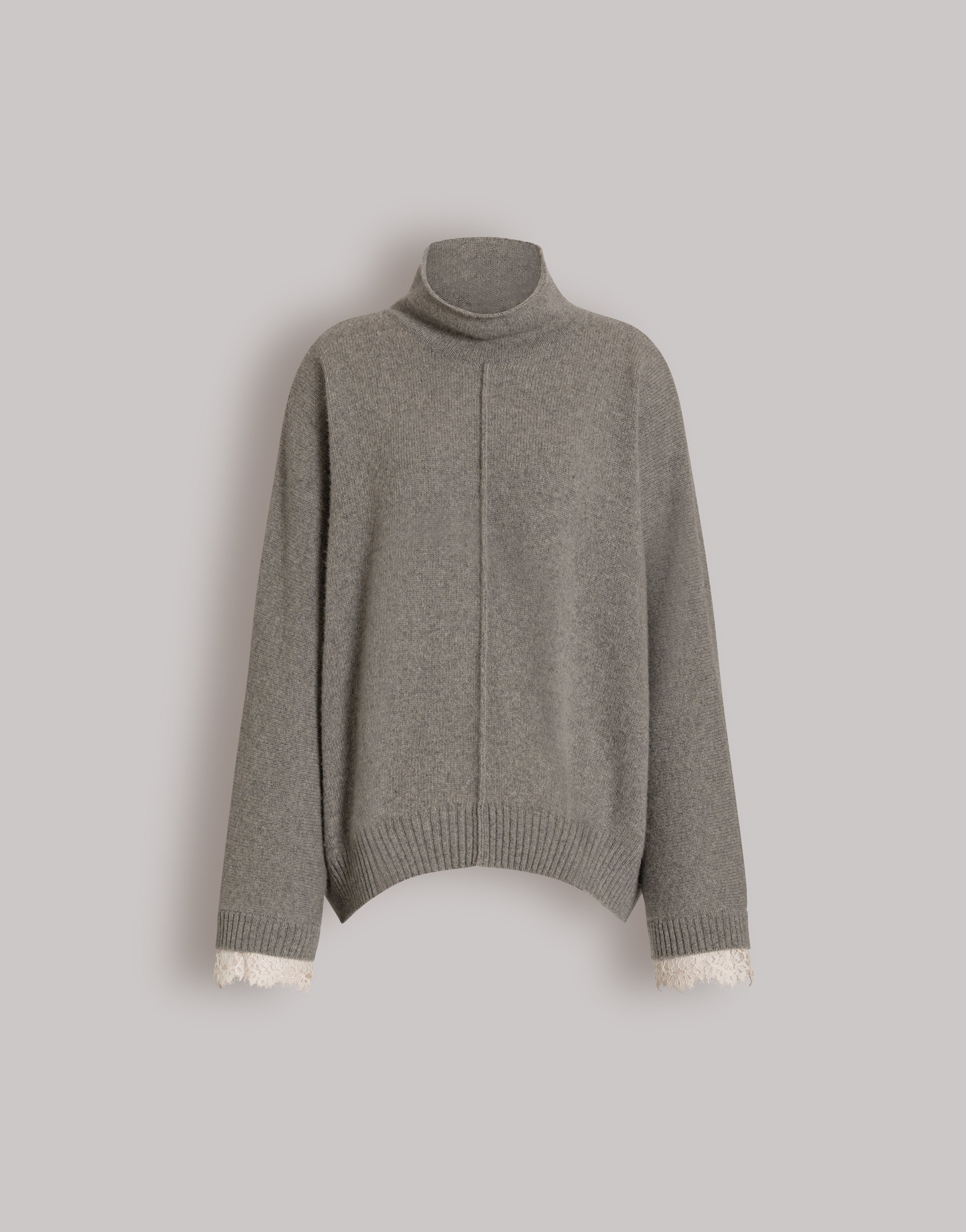 Cashmere sweater with contrasting lace cuffs | Alberta Ferretti