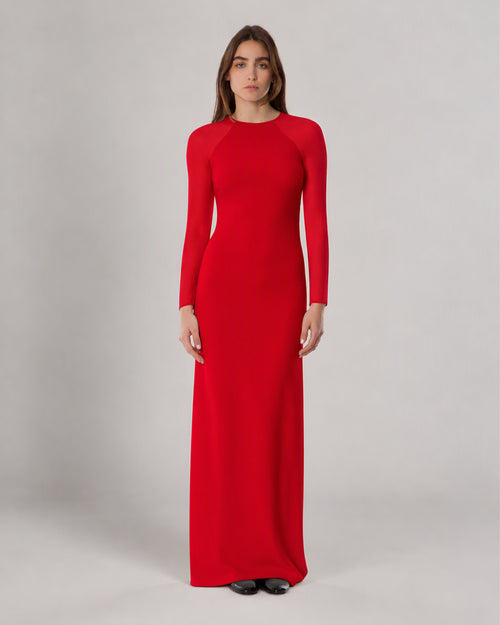 Fitted maxi dress with chiffon sleeves Red Alberta Ferretti Boutique Online 1