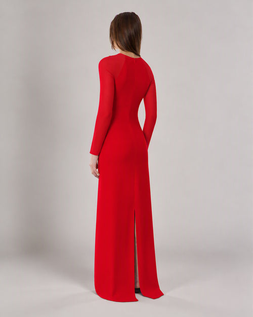 Fitted maxi dress with chiffon sleeves