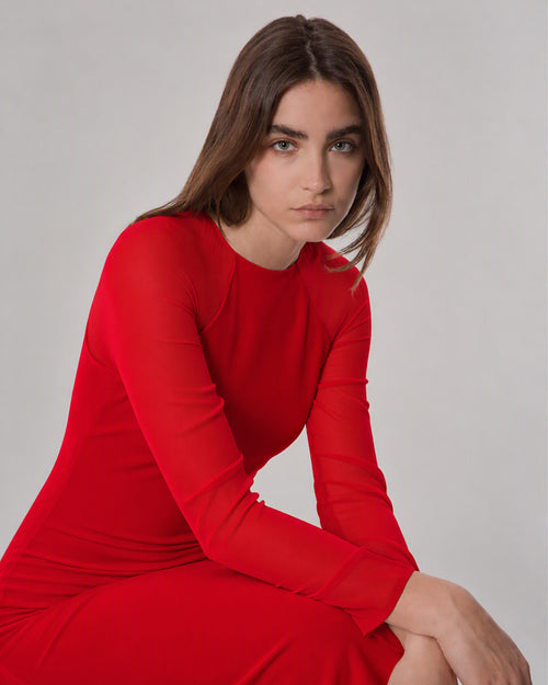 Fitted maxi dress with chiffon sleeves