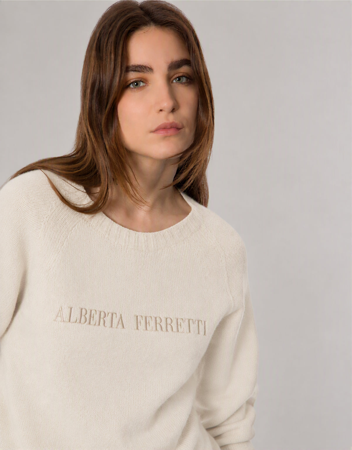 Logo cashmere sweater Ivory Alberta Ferretti Boutique Online 1