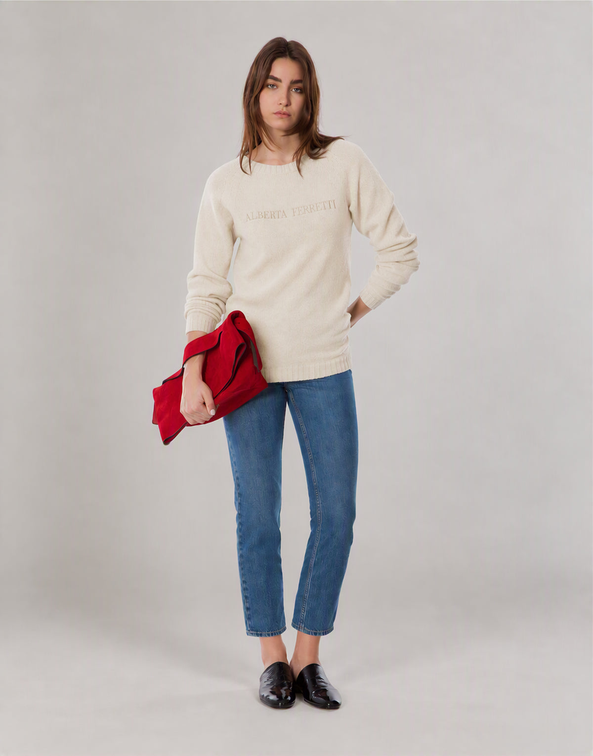Logo cashmere sweater Ivory Alberta Ferretti Boutique Online 2