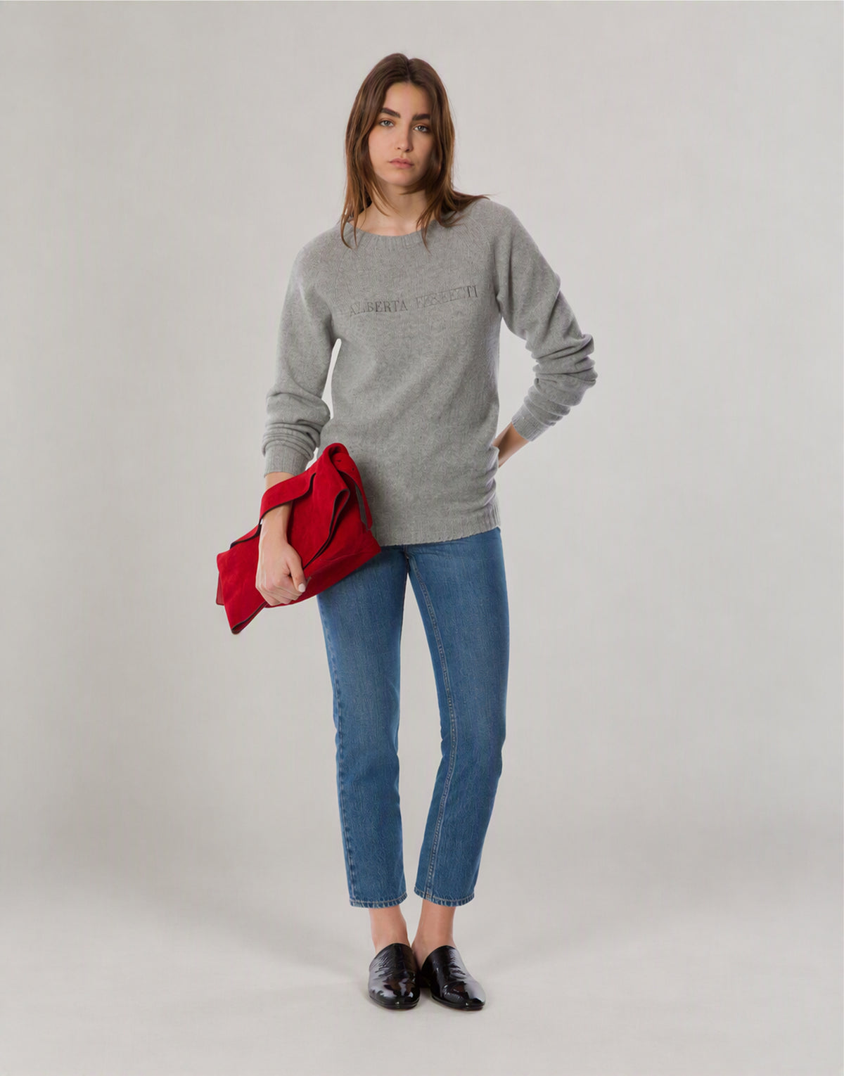 Logo cashmere sweater 灰色 Alberta Ferretti Boutique Online 2