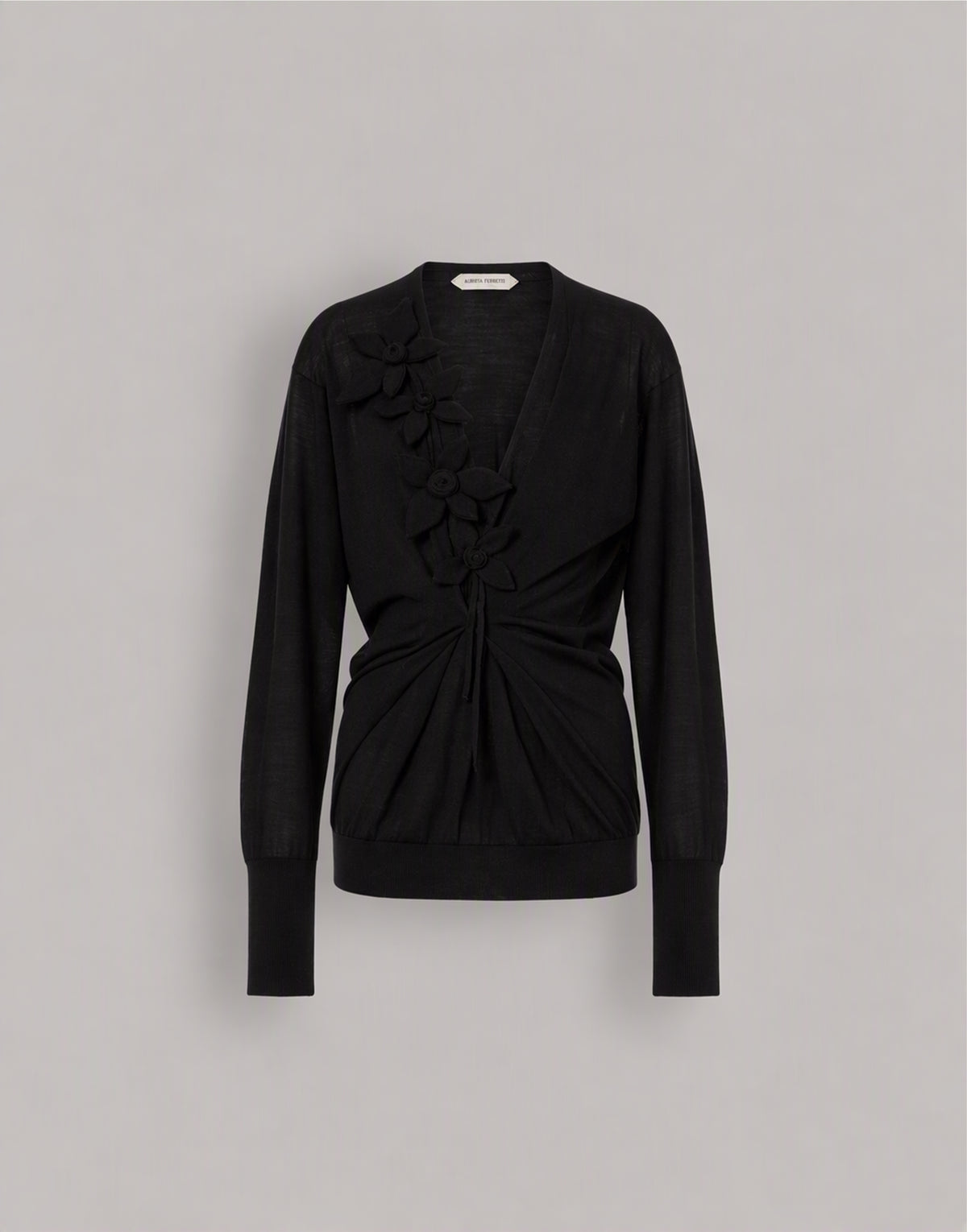 Pull drapé à manches longues en cachemire mérinos Noir Alberta Ferretti Boutique Online 1