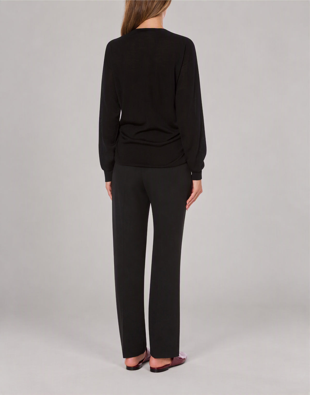 Pull drapé à manches longues en cachemire mérinos Noir Alberta Ferretti Boutique Online 4