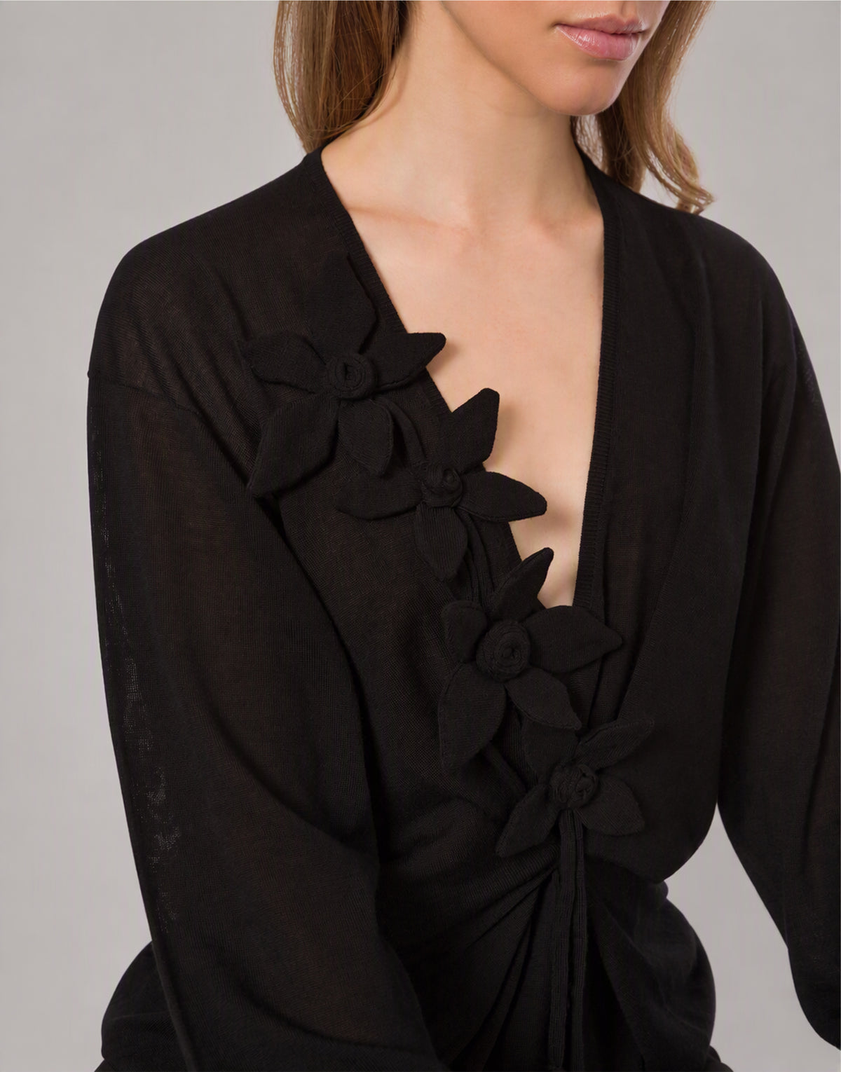 Pull drapé à manches longues en cachemire mérinos Noir Alberta Ferretti Boutique Online 2
