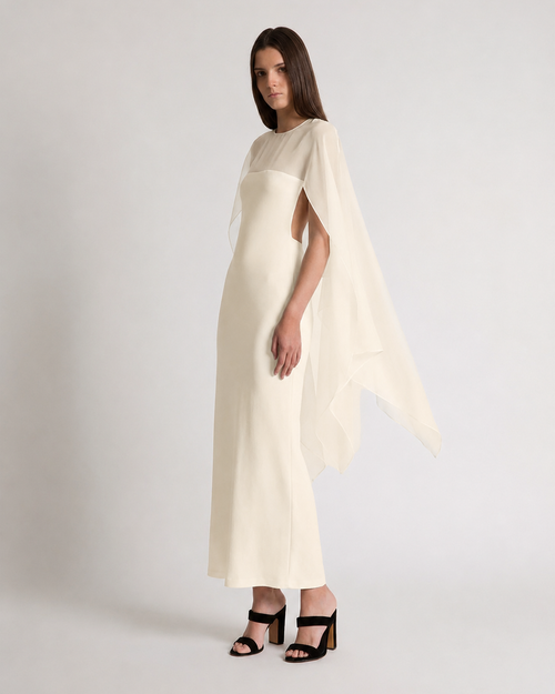 Long dress with sheer chiffon sleeves Ivory Alberta Ferretti Boutique Online 1
