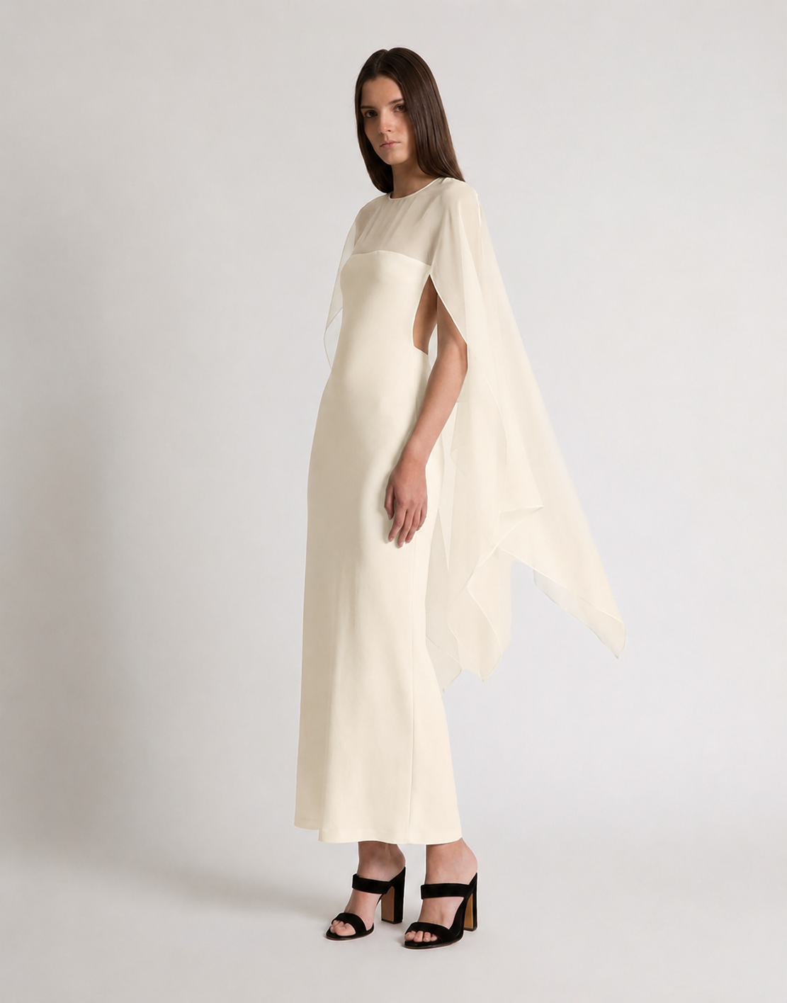 Abito lungo con maniche in chiffon Avorio Alberta Ferretti Boutique Online 2