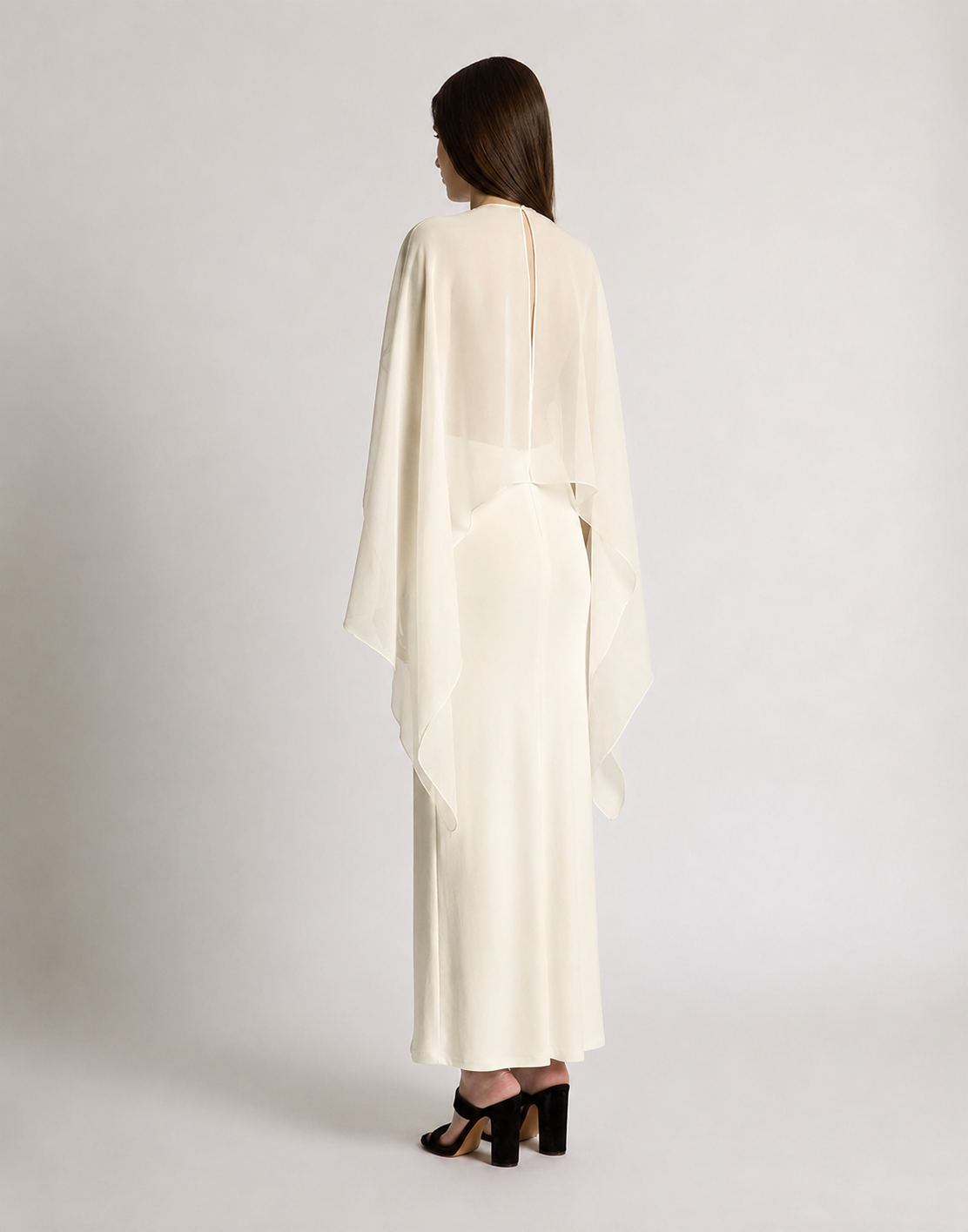 Abito lungo con maniche in chiffon Avorio Alberta Ferretti Boutique Online 3