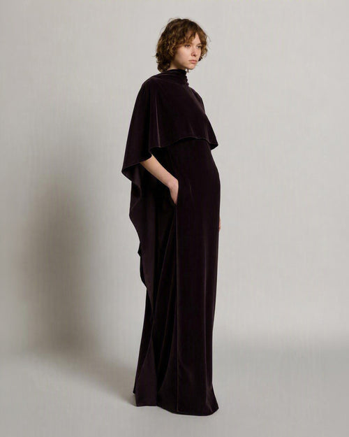 Velvet evening dress with capelet Purple Alberta Ferretti Boutique Online 1