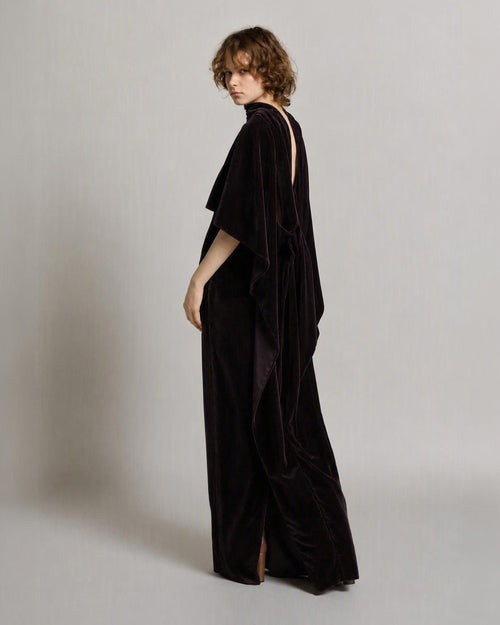 Velvet evening dress with capelet