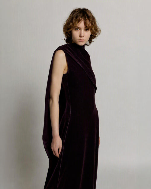 Velvet evening dress with capelet