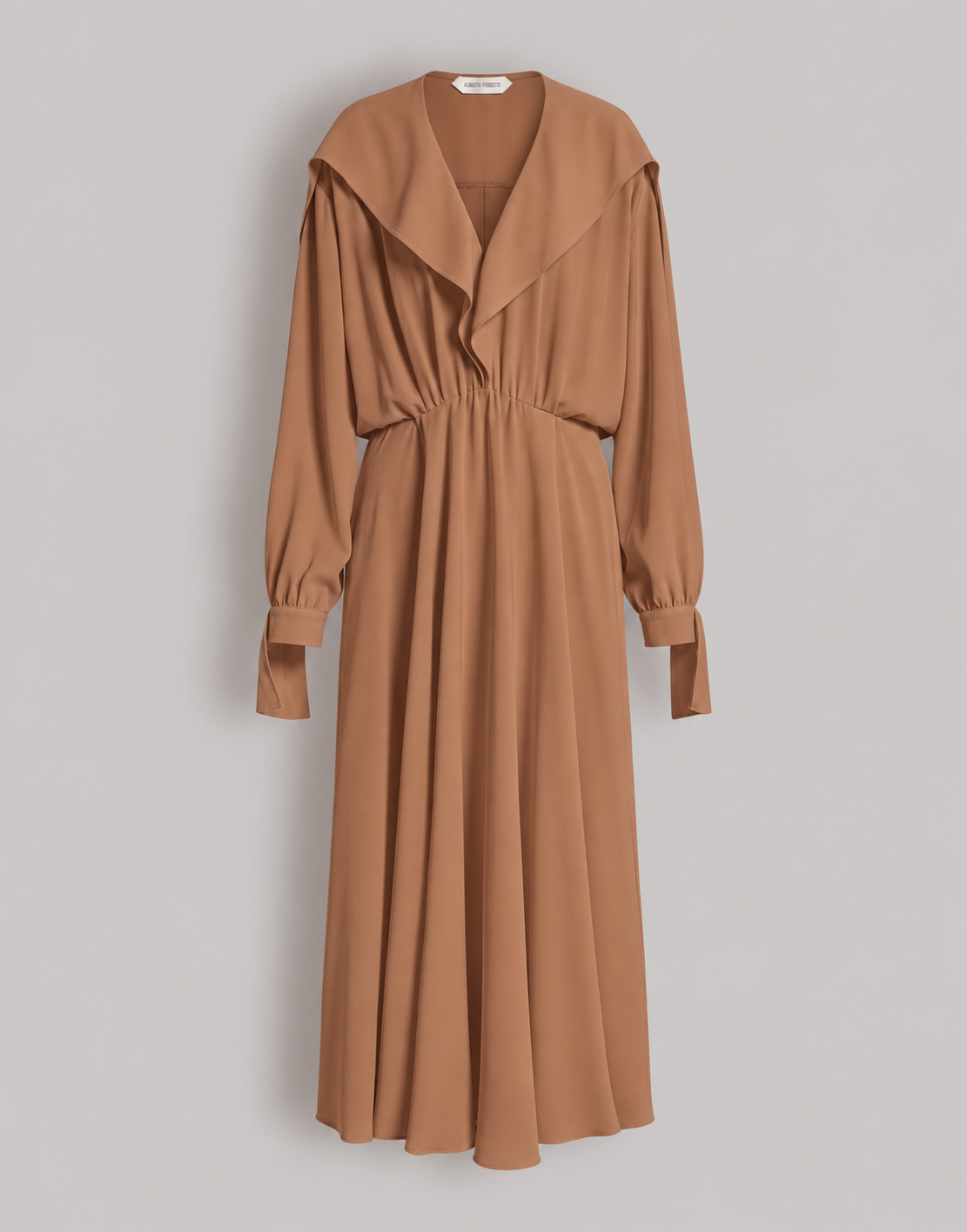 Enver satin long dress with ruffles Brown Alberta Ferretti Boutique Online 4