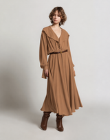 Enver satin long dress with ruffles