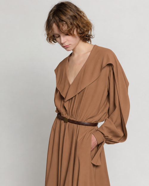 Enver satin long dress with ruffles