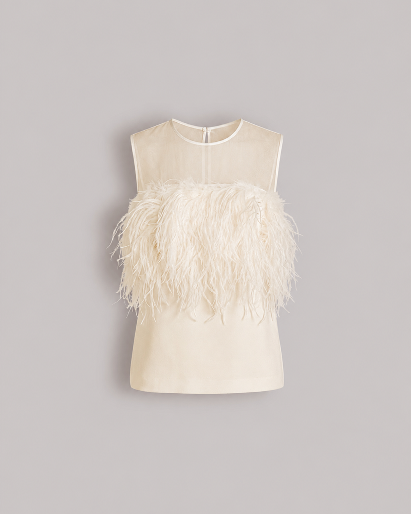 Enver-Satin-Top mit Federn Weiß Alberta Ferretti Boutique Online 0