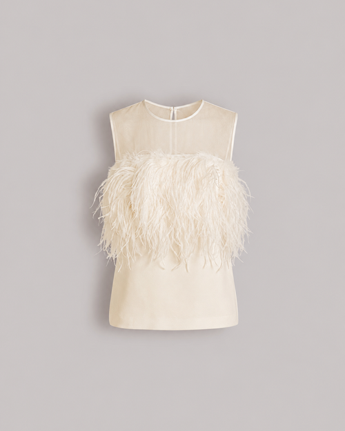 Enver satin top with feathers White Alberta Ferretti Boutique Online 0