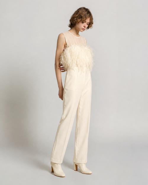 Enver satin top with feathers White Alberta Ferretti Boutique Online 1