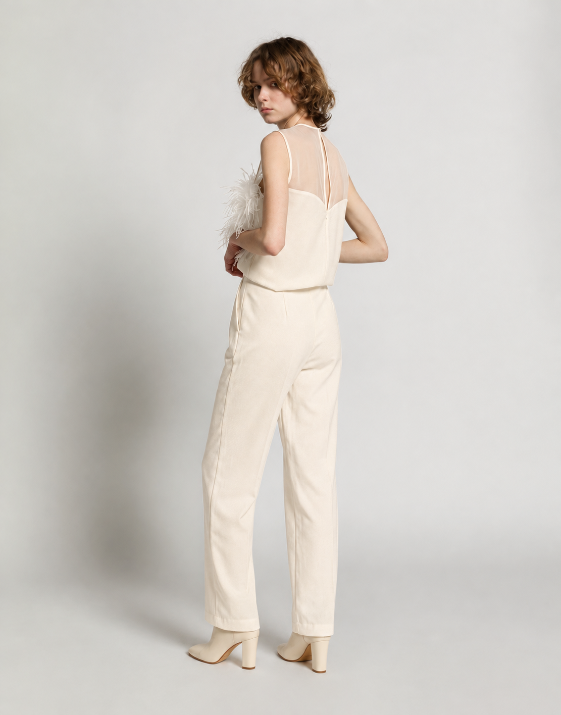 Enver satin top with feathers White Alberta Ferretti Boutique Online 3