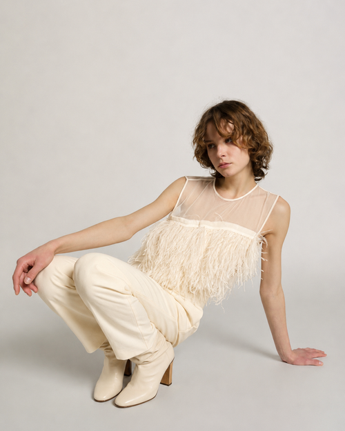 Enver satin top with feathers