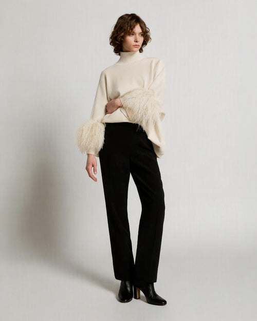 Extrafine merino wool sweater with feathered cuffs White Alberta Ferretti Boutique Online 1