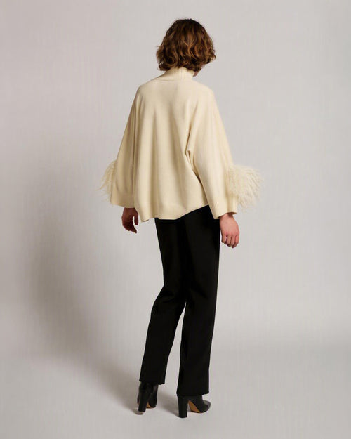 Extrafine merino wool sweater with feathered cuffs