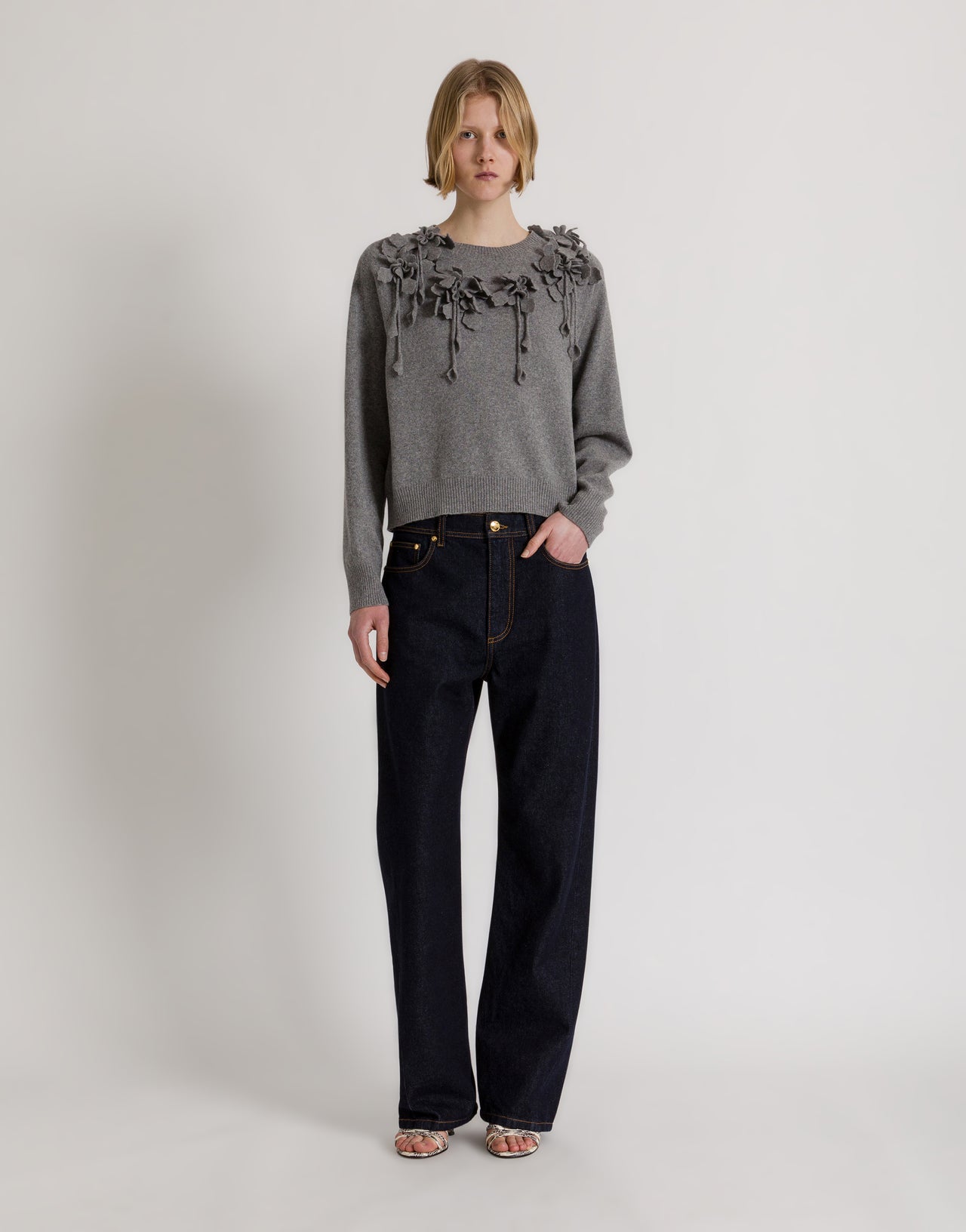 Dark blue wide-leg jeans with AF logo Blue Alberta Ferretti Boutique Online 2