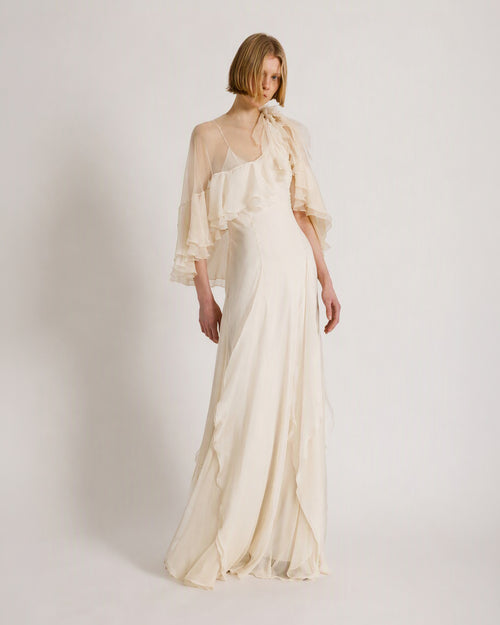 Abito in chiffon di seta con cappa  Avorio Alberta Ferretti Boutique Online 0