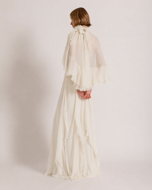 Abito in chiffon di seta con cappa  Avorio Alberta Ferretti Boutique Online 1