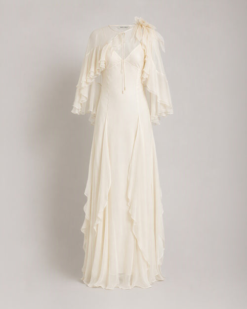Abito in chiffon di seta con cappa 