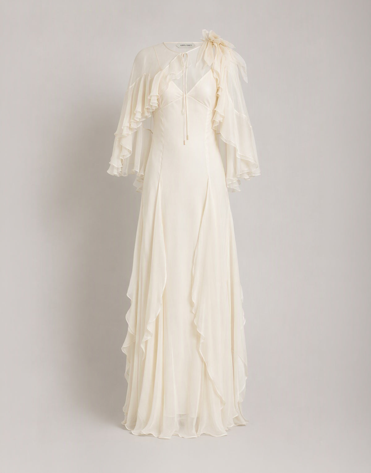 Kleid aus Seidenchiffon mit abnehmbarer Cape Elfenbein Alberta Ferretti Boutique Online 4