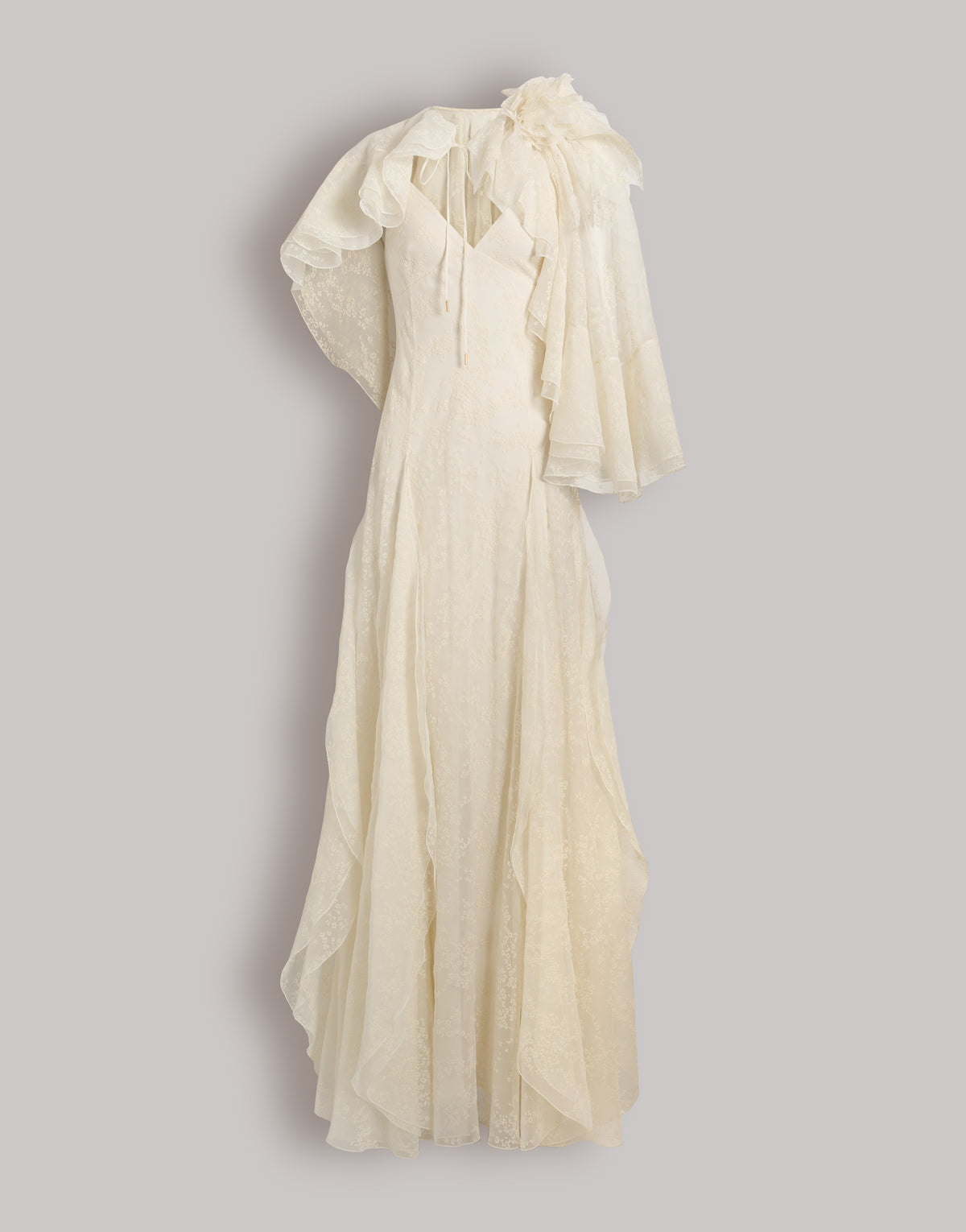 Silk tulle gown with removable cape White Alberta Ferretti Boutique Online 5