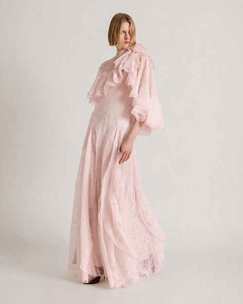 Floral organza silk chiffon long dress with removable cape 粉红色 Alberta Ferretti Boutique Online 0