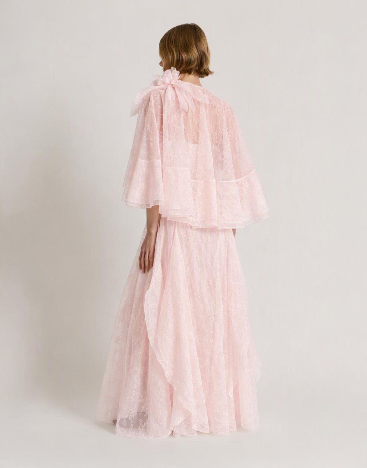 Langes Kleid aus floralem Organza-Seidenchiffon mit abnehmbarem Cape Pink Alberta Ferretti Boutique Online 4