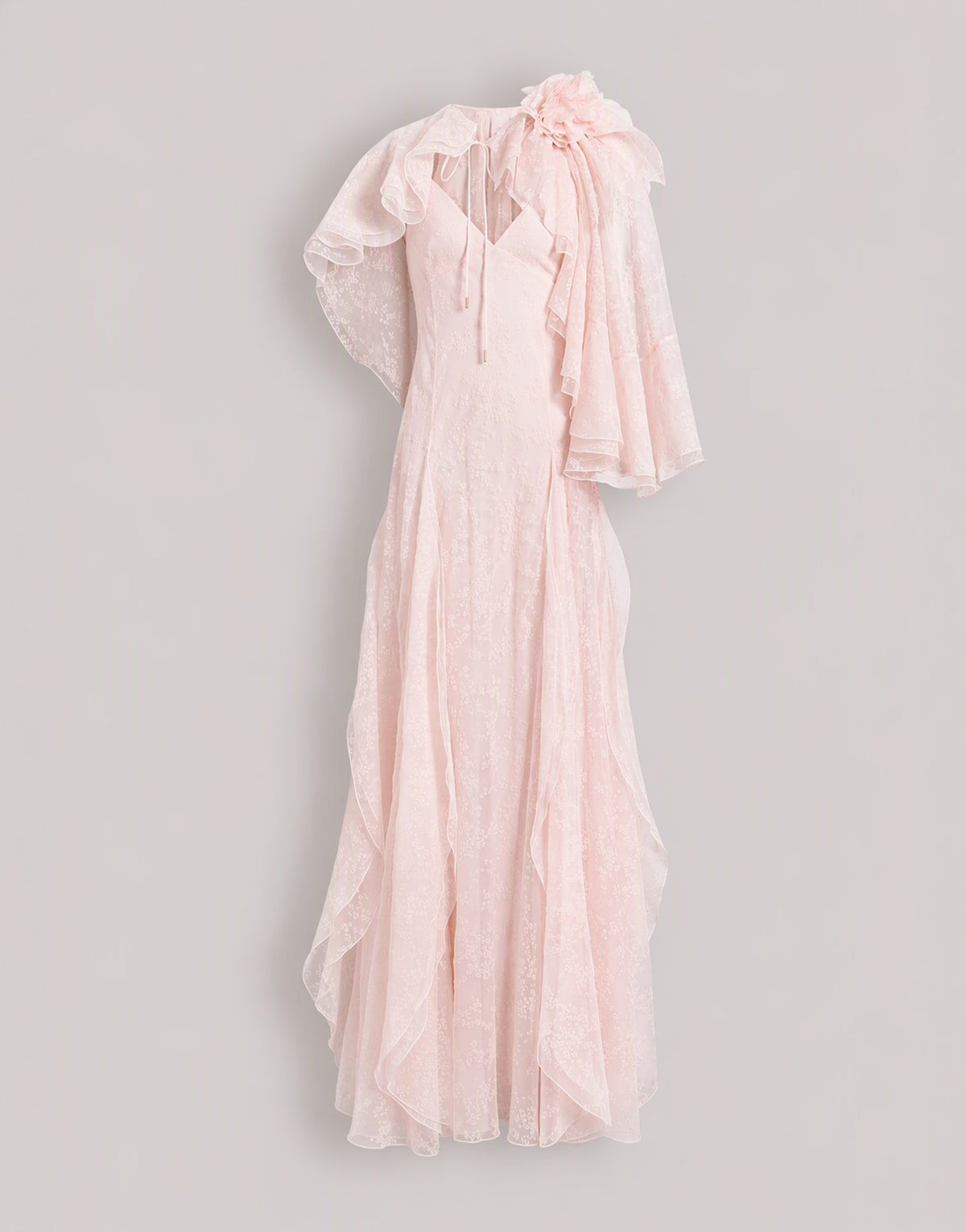 Langes Kleid aus floralem Organza-Seidenchiffon mit abnehmbarem Cape Pink Alberta Ferretti Boutique Online 5