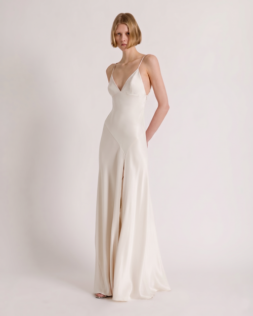 Long slip dress with side slit White Alberta Ferretti Boutique Online 0