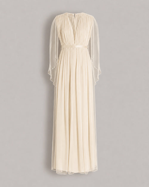 Long chiffon dress with V-neckline and cape 象牙 Alberta Ferretti Boutique Online 0