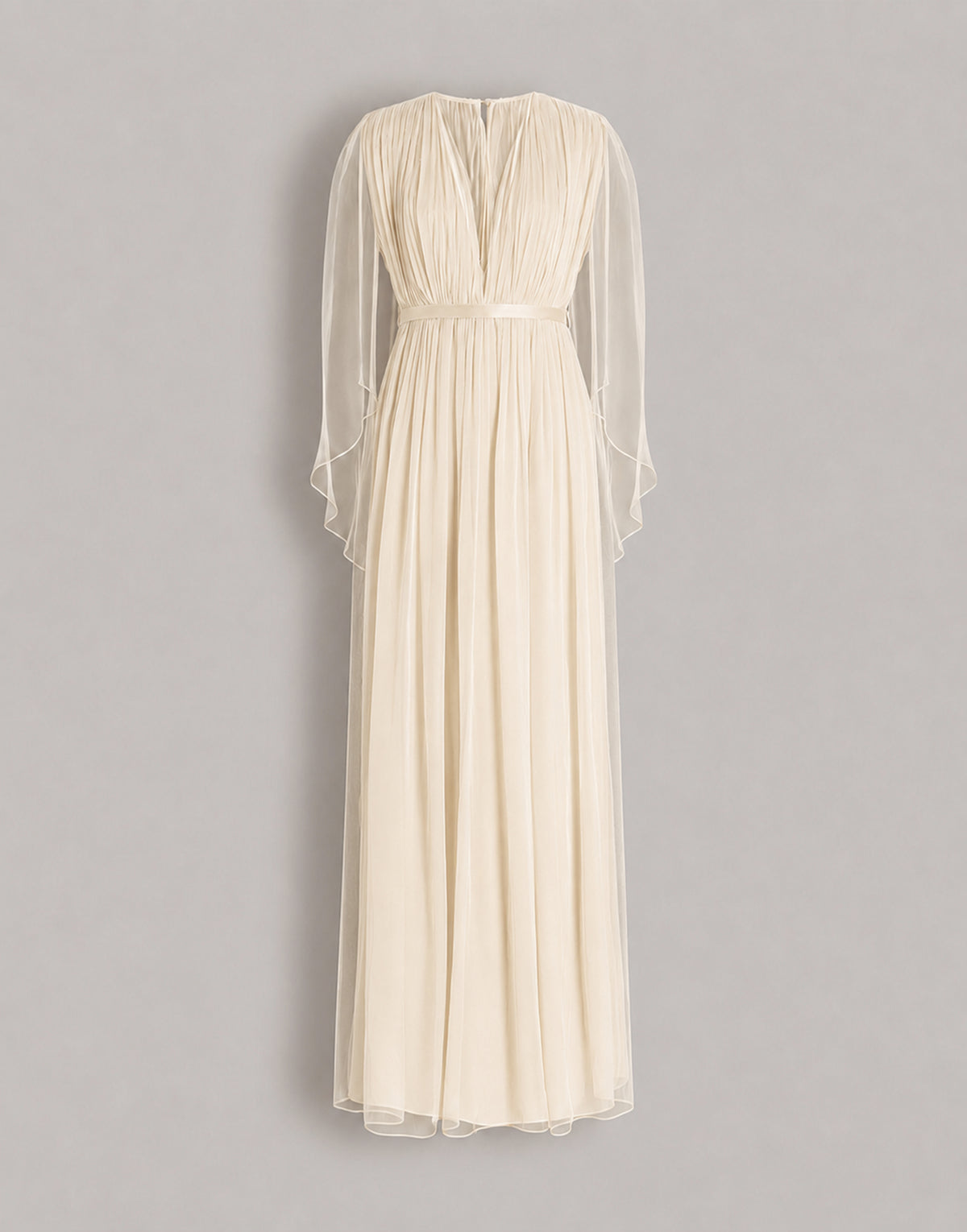 Long chiffon dress with V-neckline and cape 象牙 Alberta Ferretti Boutique Online 1