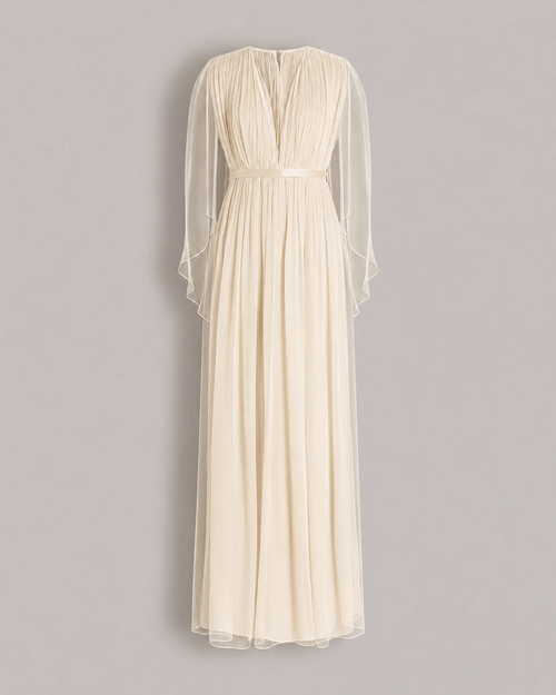 Long chiffon dress with V-neckline and cape Ivory Alberta Ferretti Boutique Online 0