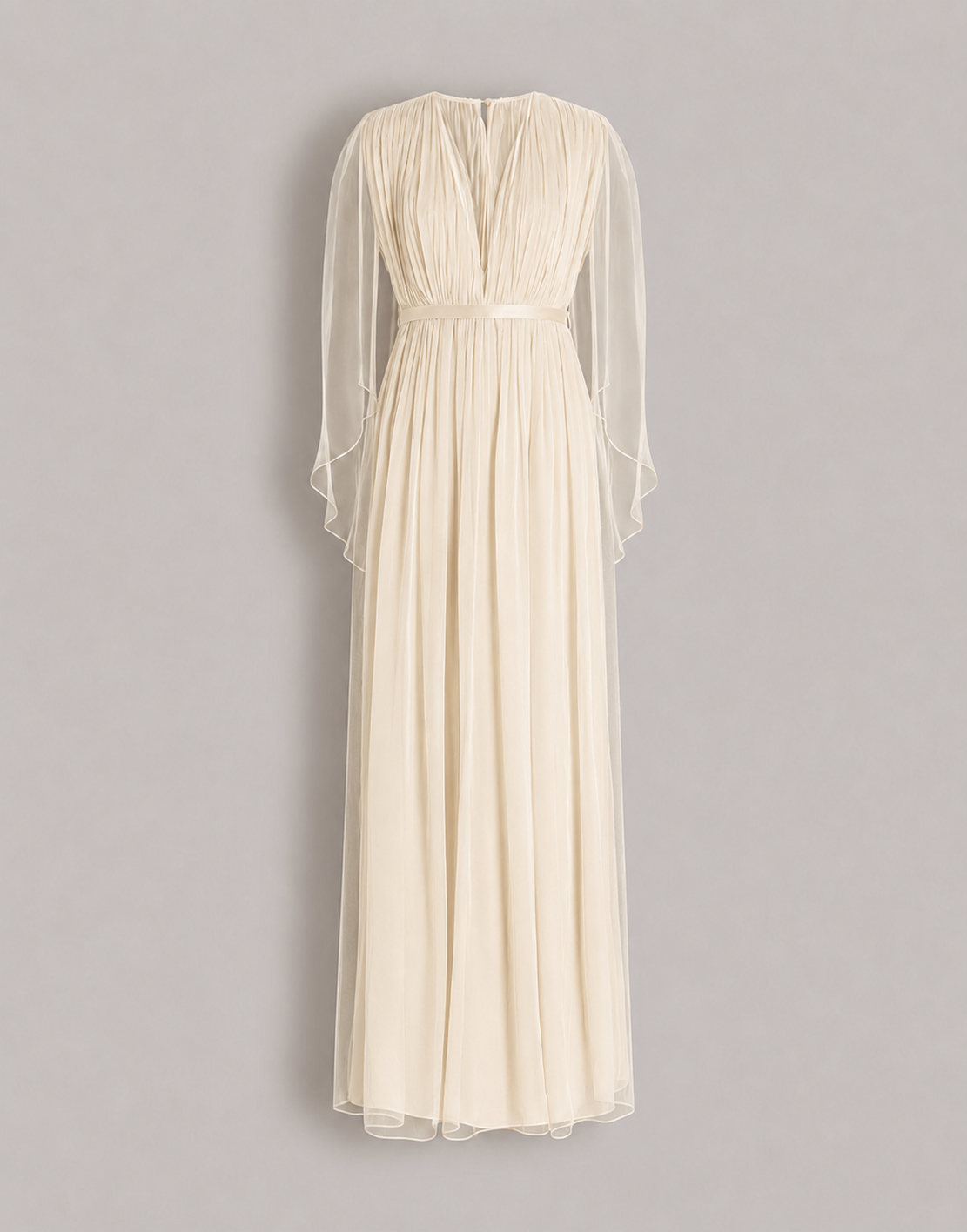 Long chiffon dress with V-neckline and cape Ivory Alberta Ferretti Boutique Online 1
