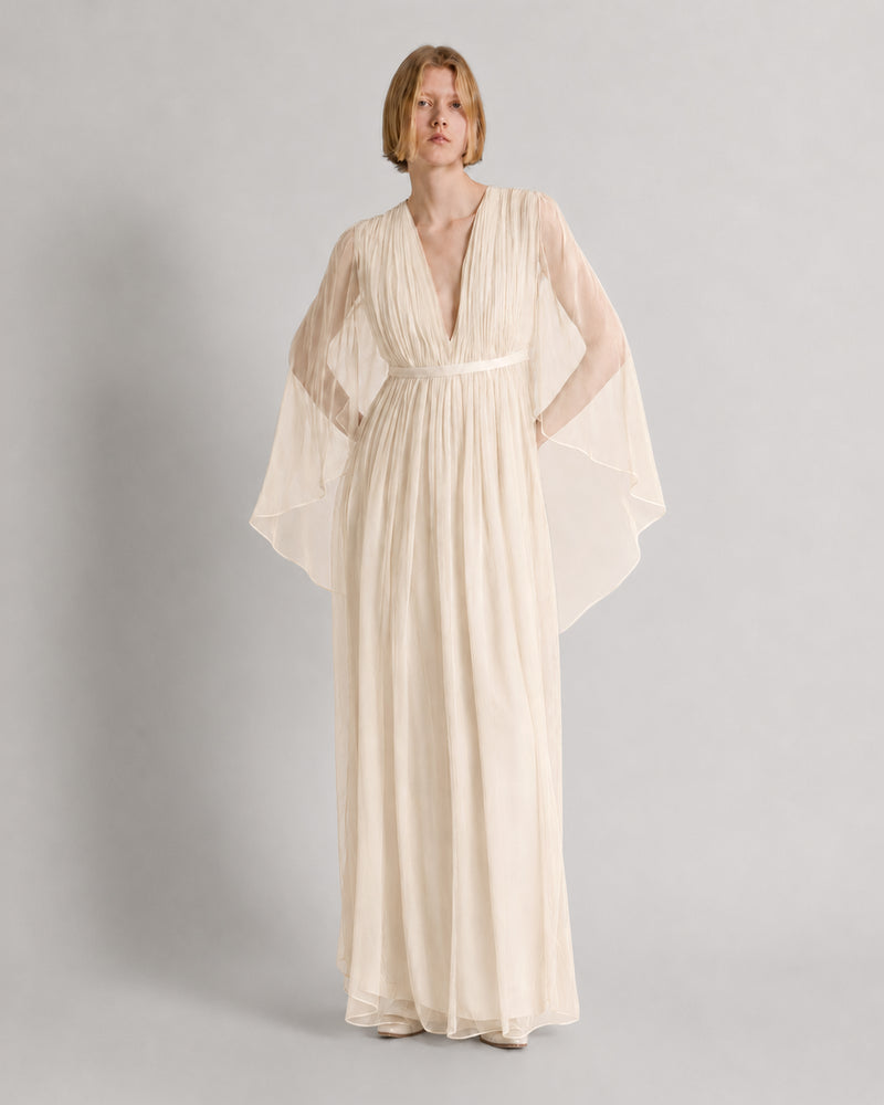 Abito lungo in chiffon con mantella Avorio Alberta Ferretti Boutique Online 1