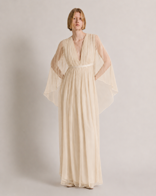 Long chiffon dress with V-neckline and cape Ivory Alberta Ferretti Boutique Online 1