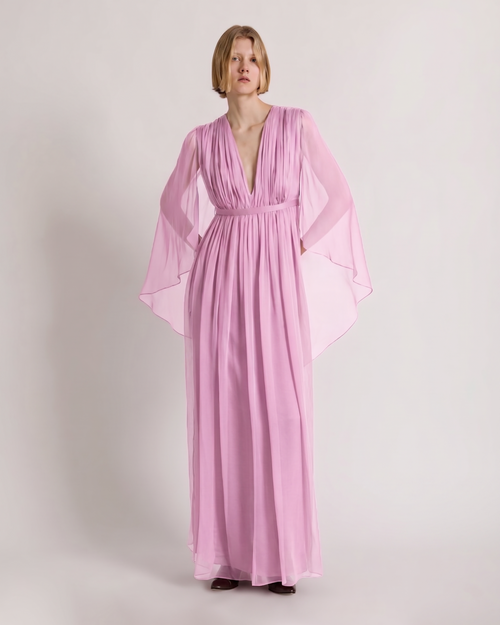 Abito lungo in chiffon con mantella 粉红色 Alberta Ferretti Boutique Online 1