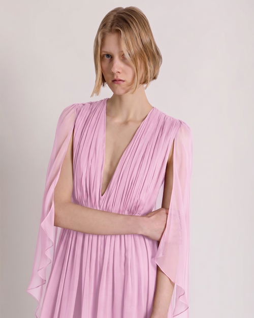 Abito lungo in chiffon con mantella