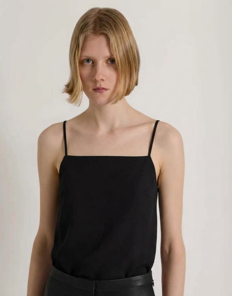 Top minimalista de georgette Negro Alberta Ferretti Boutique Online 1