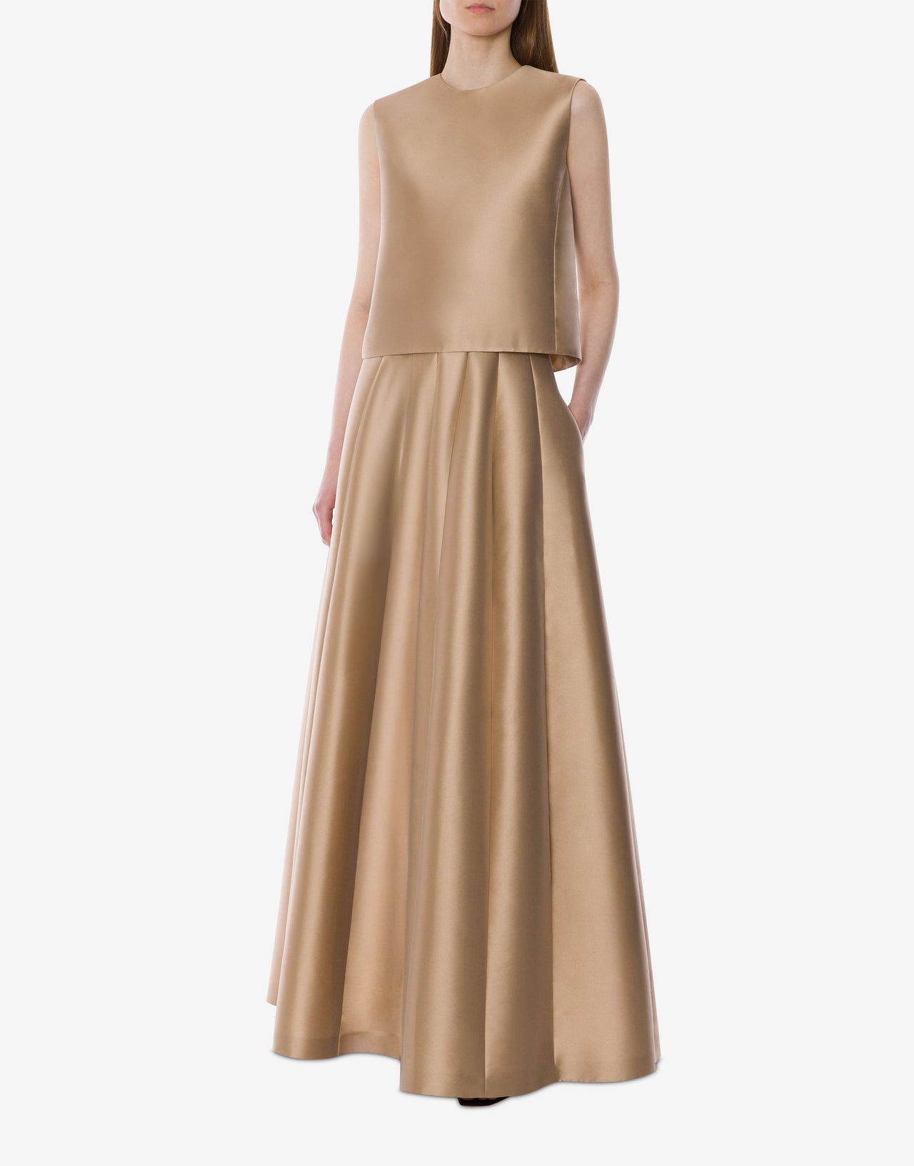 Jupe maxi taille haute en mikado Or Alberta Ferretti Boutique Online 2