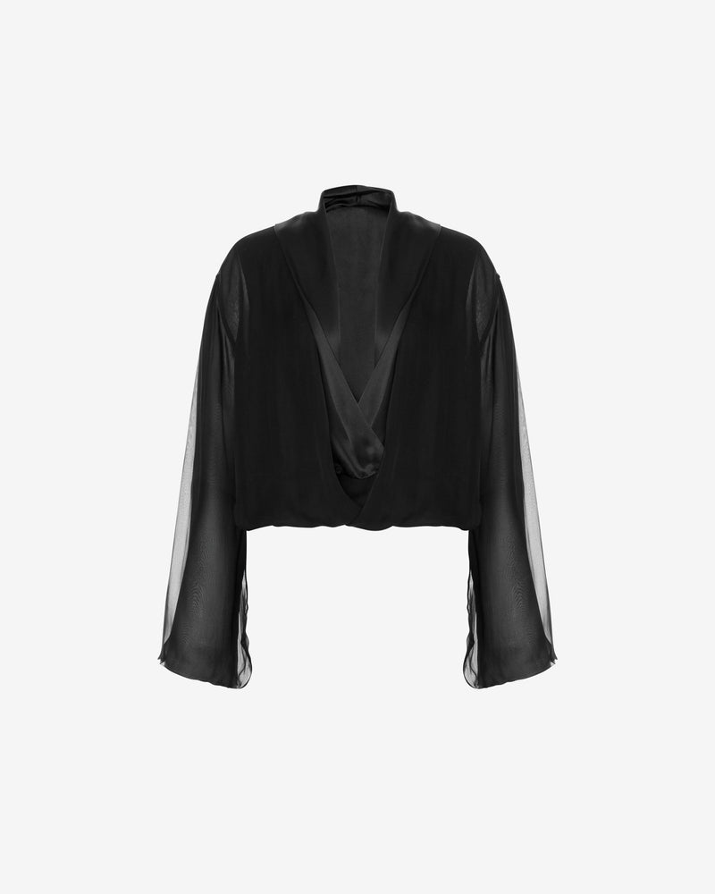 Long-sleeved silk chiffon blouse Black Alberta Ferretti Boutique Online 0